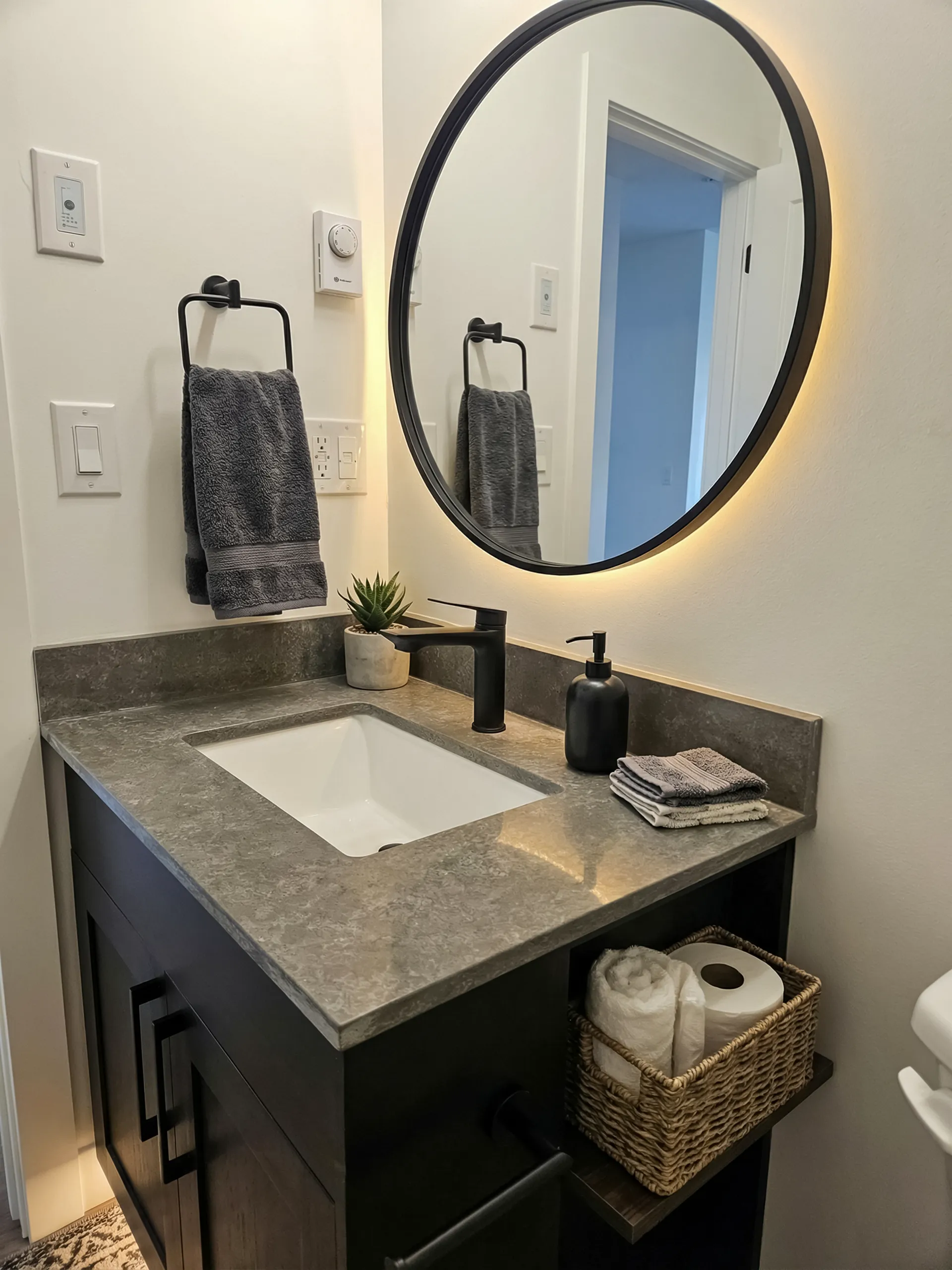 Bathroom vanity with quartz top
