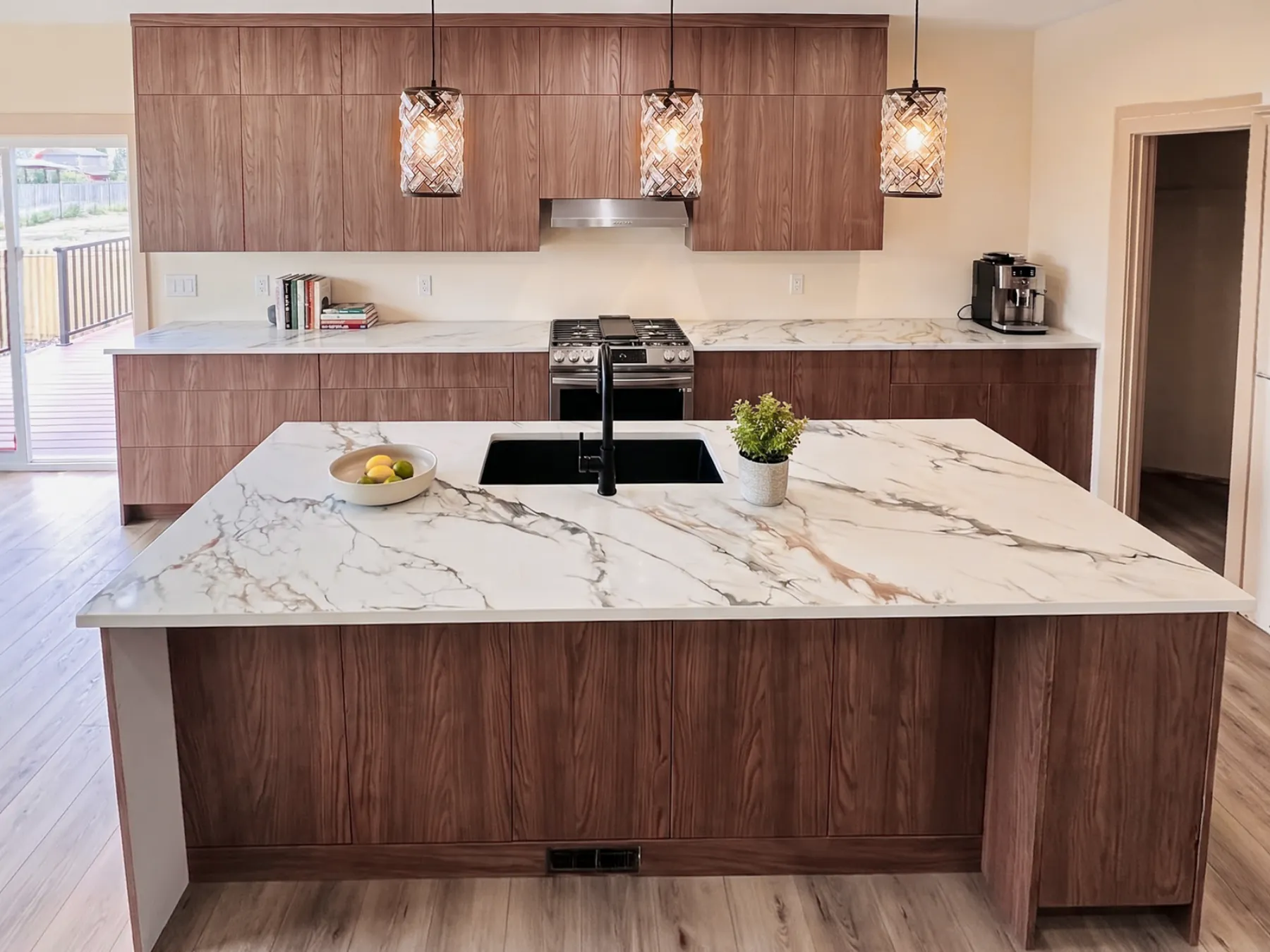 Walnut Kitchen with Oversized Island