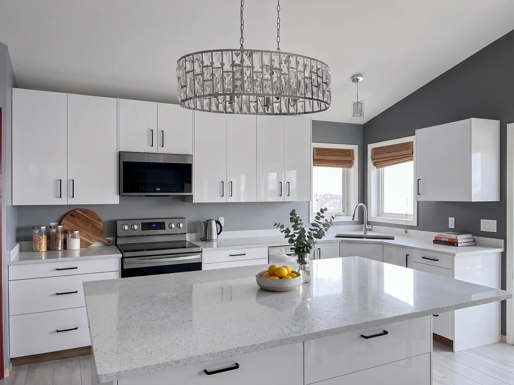 High-Gloss Kitchen with Seating Island